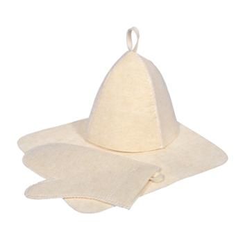 Набор для бани Hot Pot из лавсана (шапка, коврик, рукавица) цвет белый С/П