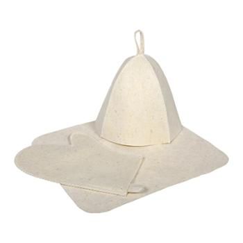 Набор для бани Hot Pot из войлока (шапка, коврик, рукавица) цвет белый